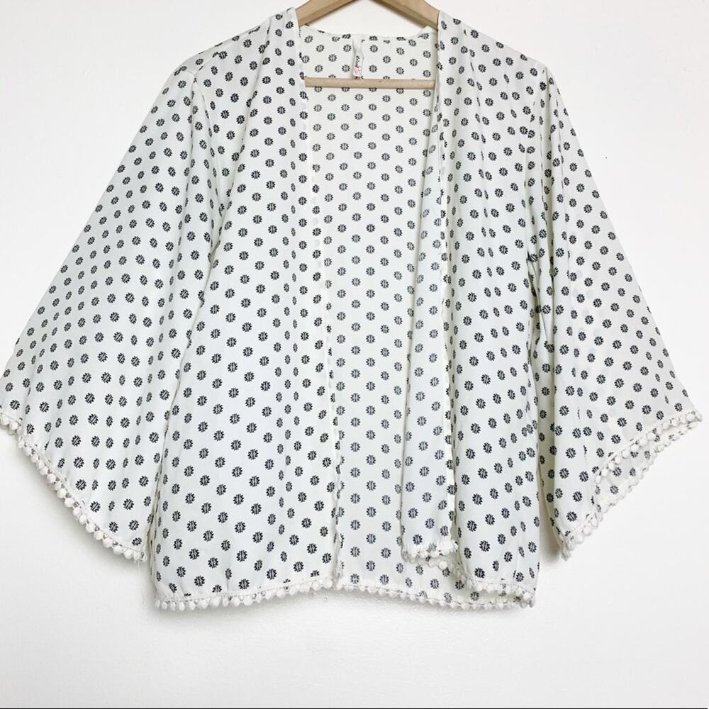 Event Cream & Black Print Open Front Kimono Women's Size Med